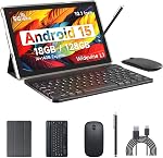 Android 15 Tablet with Keyboard, 10 Inch 2 in 1 Tablets, 18GB RAM+128GB ROM/1TB Expandable Tablet PC, Quad-Core 2.0GHz CPU, 1280*800 IPS HD Screen, 2.4G/5G WiFi 6 BT 5.0 Tableta with Case Mouse Stylus