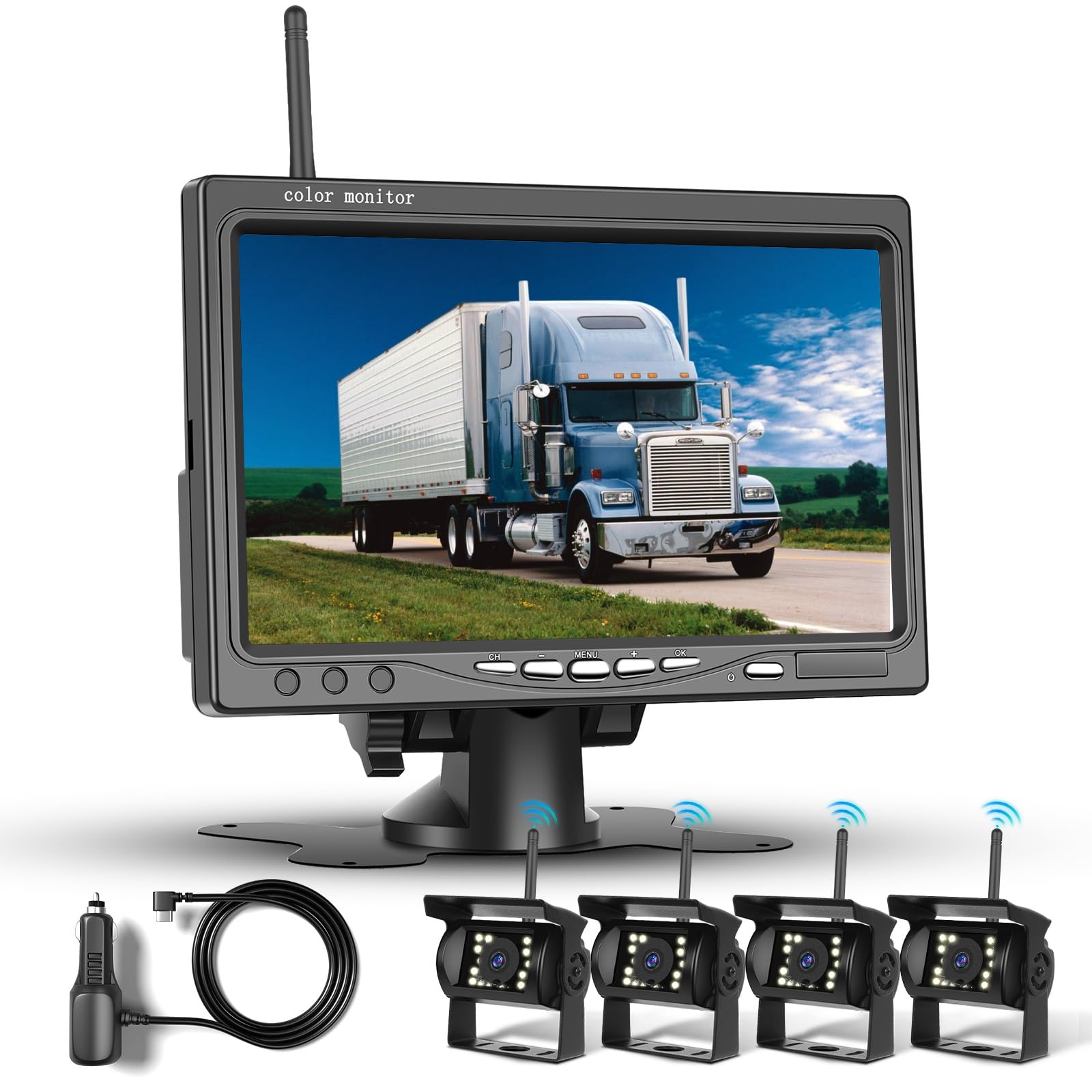 Set 4 Telecamere Per Retromarcia Con Monitor 9” IPS – DVR, Visione Notturna, IP68, Cavi Fino A 35m, Per Camper E Furgoni