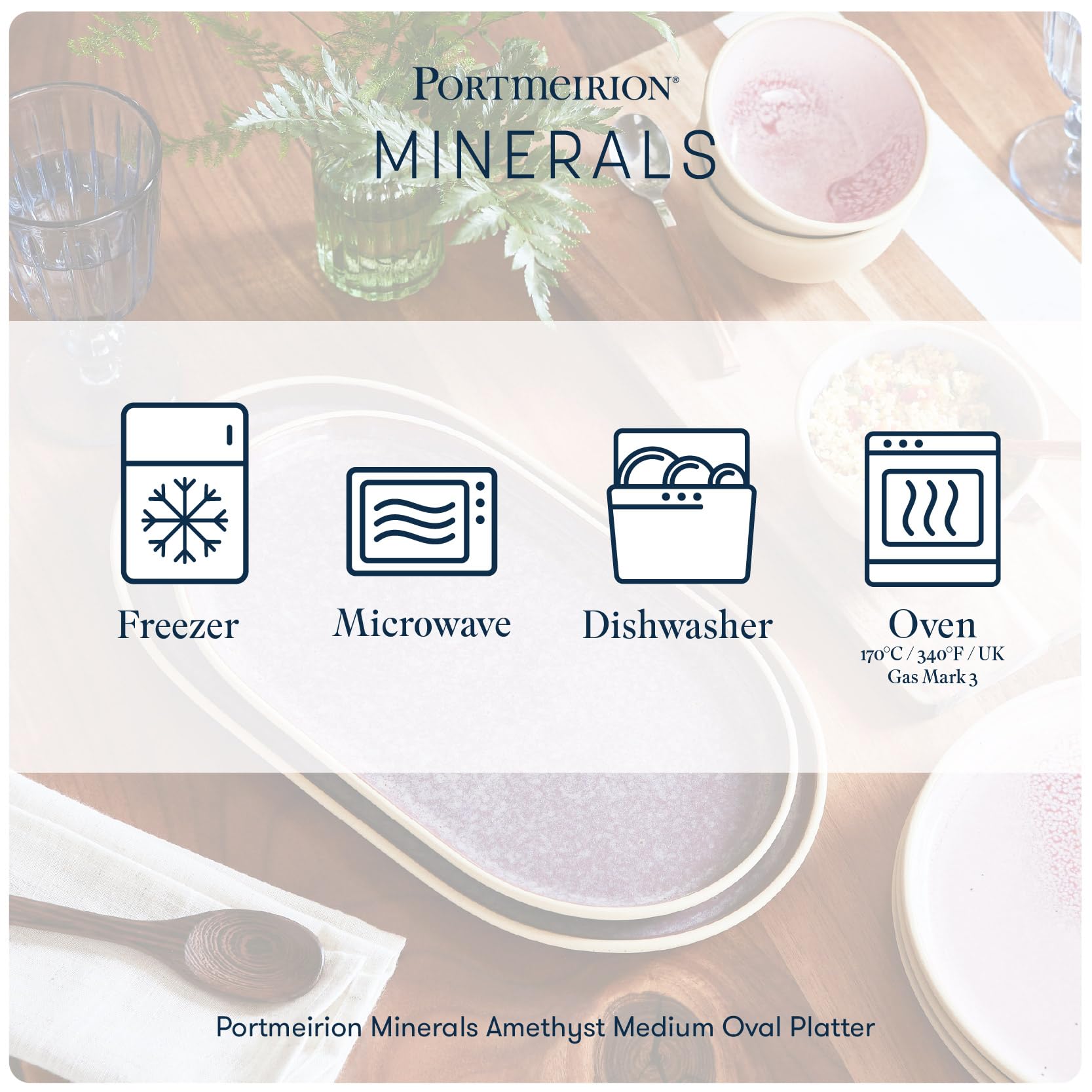 Portmeirion x Minerals Amethyst Plateau ovale moyen (30 cm) – Plat de service en grès émaillé violet réactif pour partager, manger et recevoir au quotidien