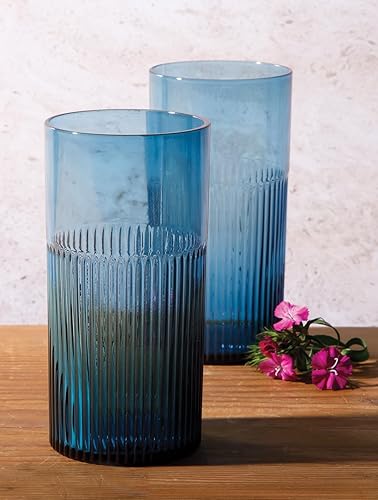 Miniatura 5 de Bloomhouse Lyon Sky - Juego de 8 vasos de cristal de color azul lapislázuli hecho a mano de 18 onzas con posavasos