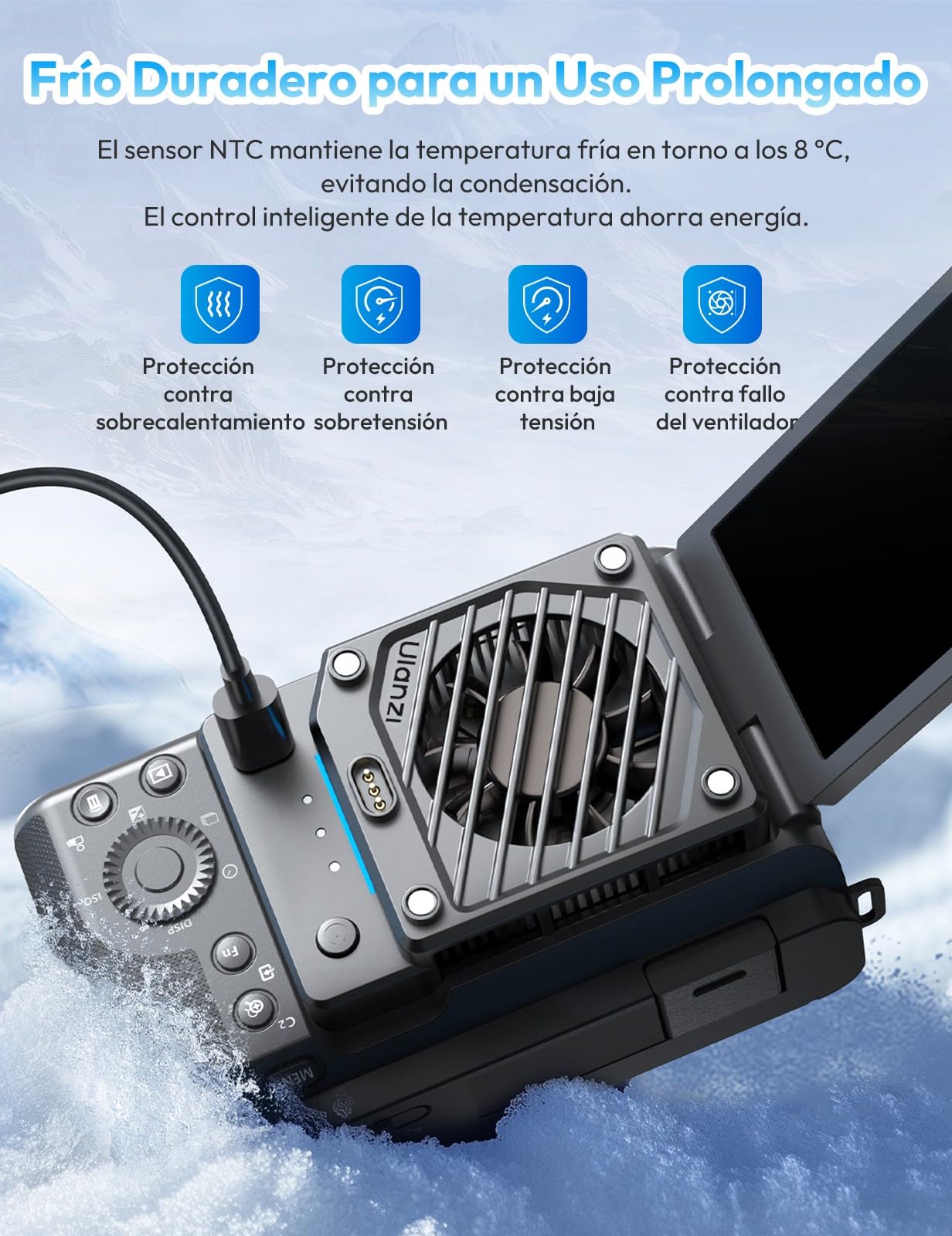 ULANZI CU01 Ventilador de Refrigeración para Cámara con Batería de 3300 mAh y Carga de Type-C, Sistema de Refrigeración para Cámara Sony/Canon/Fujifilm/Nikon
