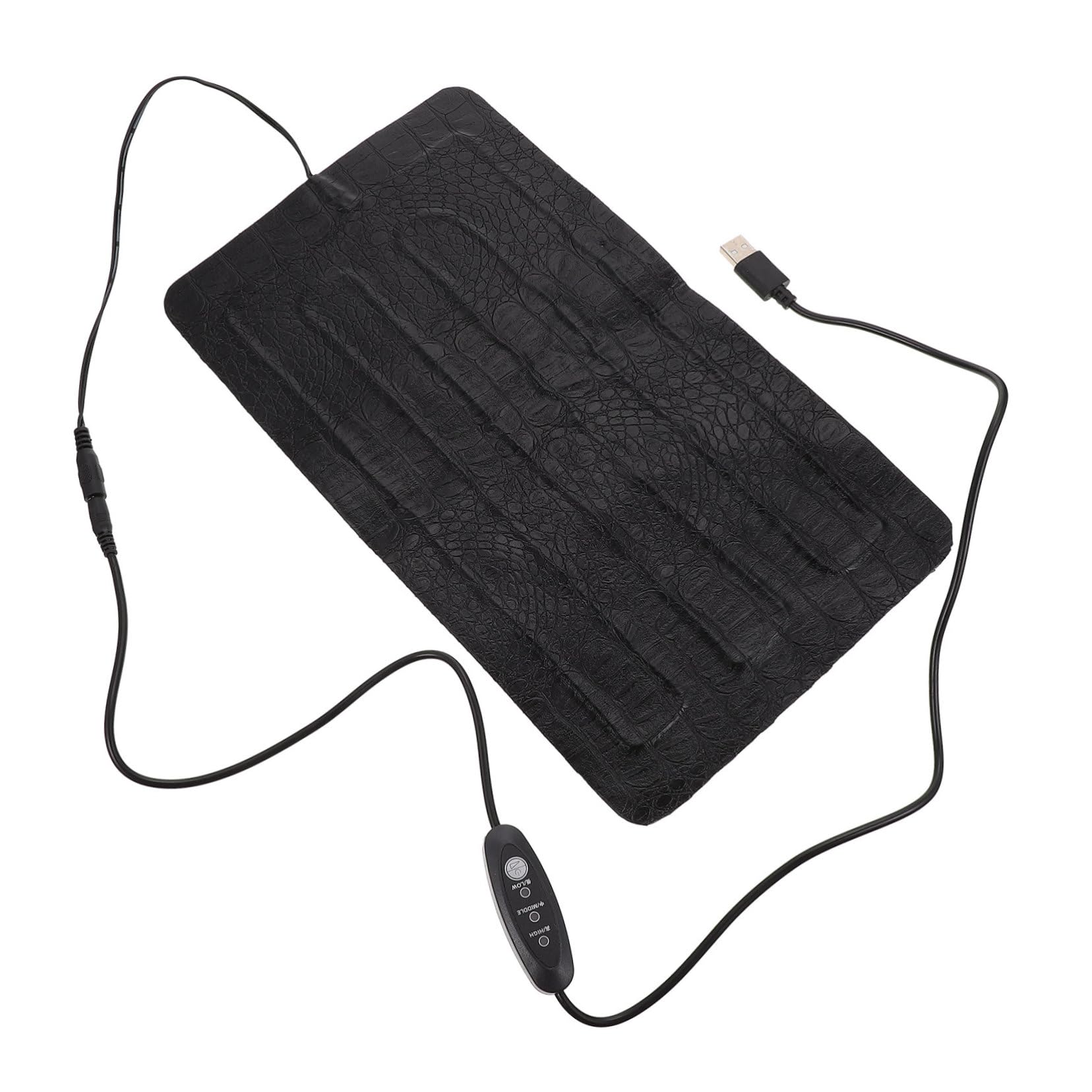 Almohadilla Térmica para Reptiles USB de 3 Niveles, Cuero Negro Portátil | Alfombrilla Térmica para Reptiles, Calor Eléctrico, para Caja de Reptiles y Exterior, para Pequeños Animales