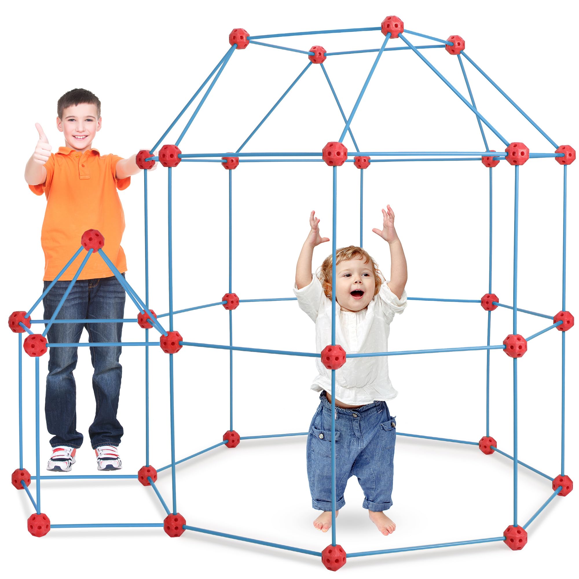 Rengue 180 Pack Fort Building Kits for Kids Age 4, 5, 6, 7, 8+ Years Old Boys and Girls, Indoor & Outdoors Creative STEM Building Toys for DIY Castles, Play Tent, Tunnel (Blue)