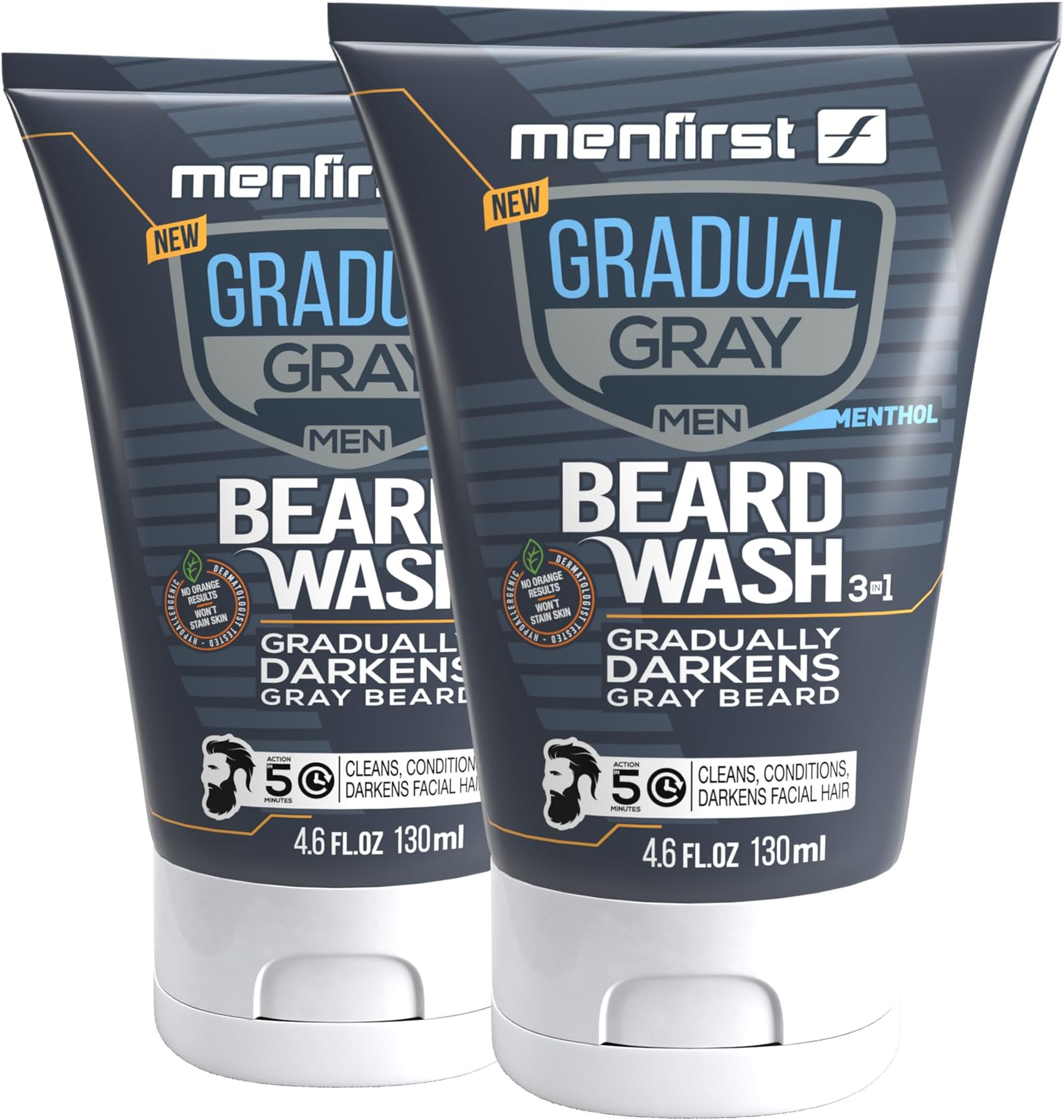 MENFIRSTBeard Wash - Gradual Gray Darkening, Hypoallergenic Beard Dye for Men - For Dark Shades, 9.2 Fl Oz (Pack of 2)
