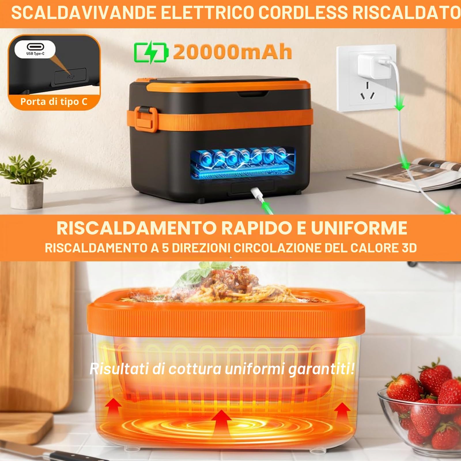 Scatola Pranzo Elettrica Senza Fili 1.5L,Riscaldamento Automatico 18000mAh Ricaricabile con Timer, Display LED & Borsa Termica per Ufficio, Camion, Esterno