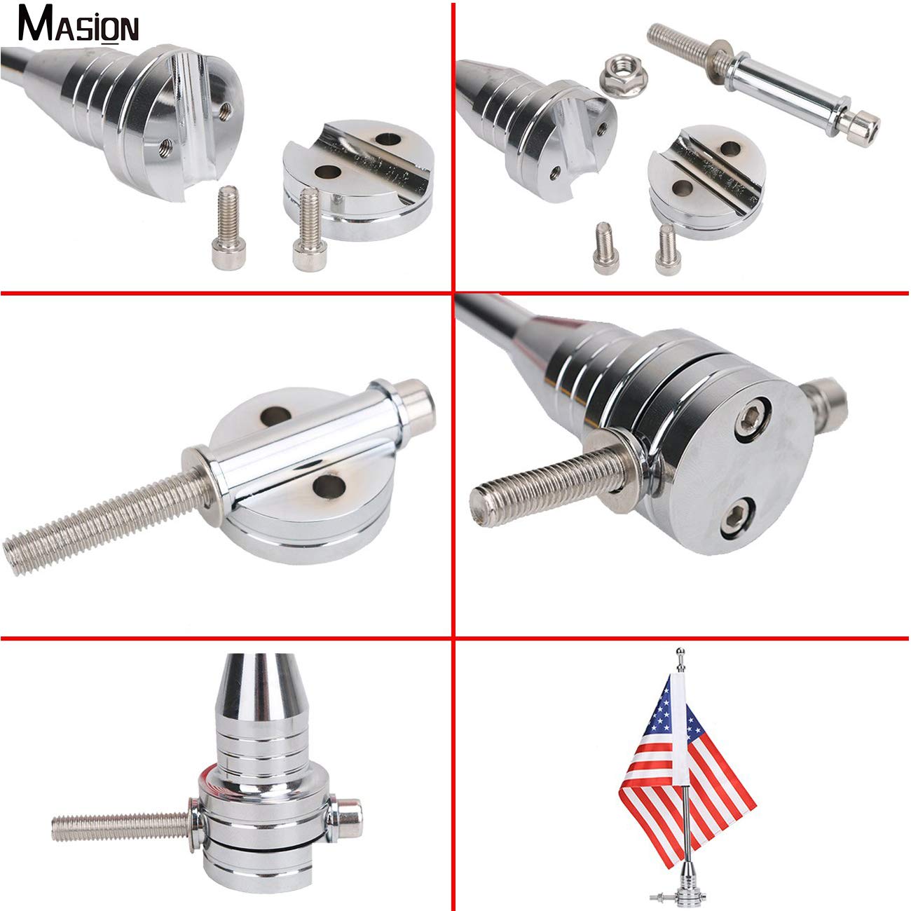 TURERTIYER Otorcycle Flag Pole Ount Aerican Red Line Flag For Harley