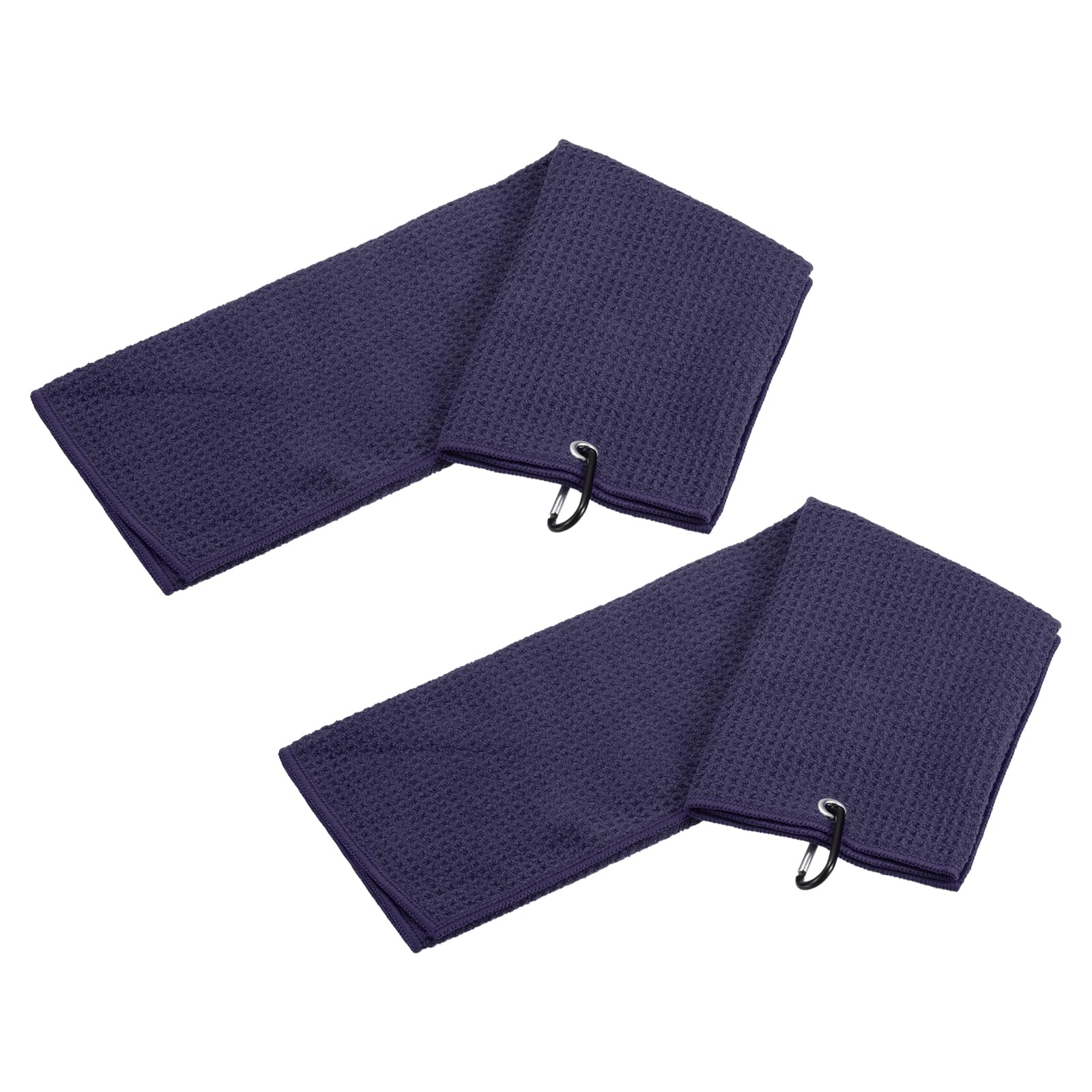 YOKIVE 2 Pcs Tri-Fold Golf Towels, Golf Club Waffle Pattern Microfiber Towels with D Clip, Navy Blue, 16x16-Inch