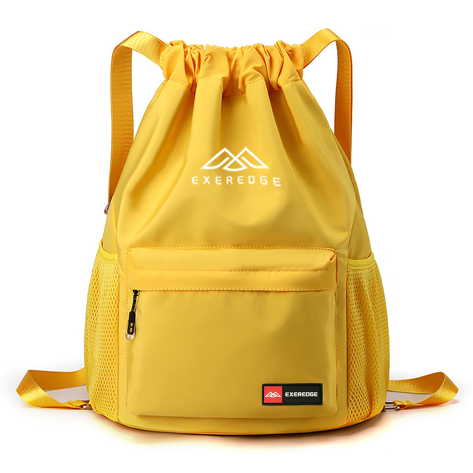 EXEREDGE Drawstring Backpack for Women Men Sport Gym Bag Water Resistant Backpack Sandproof Beach Bag With Mesh Pockets (Yellow)
