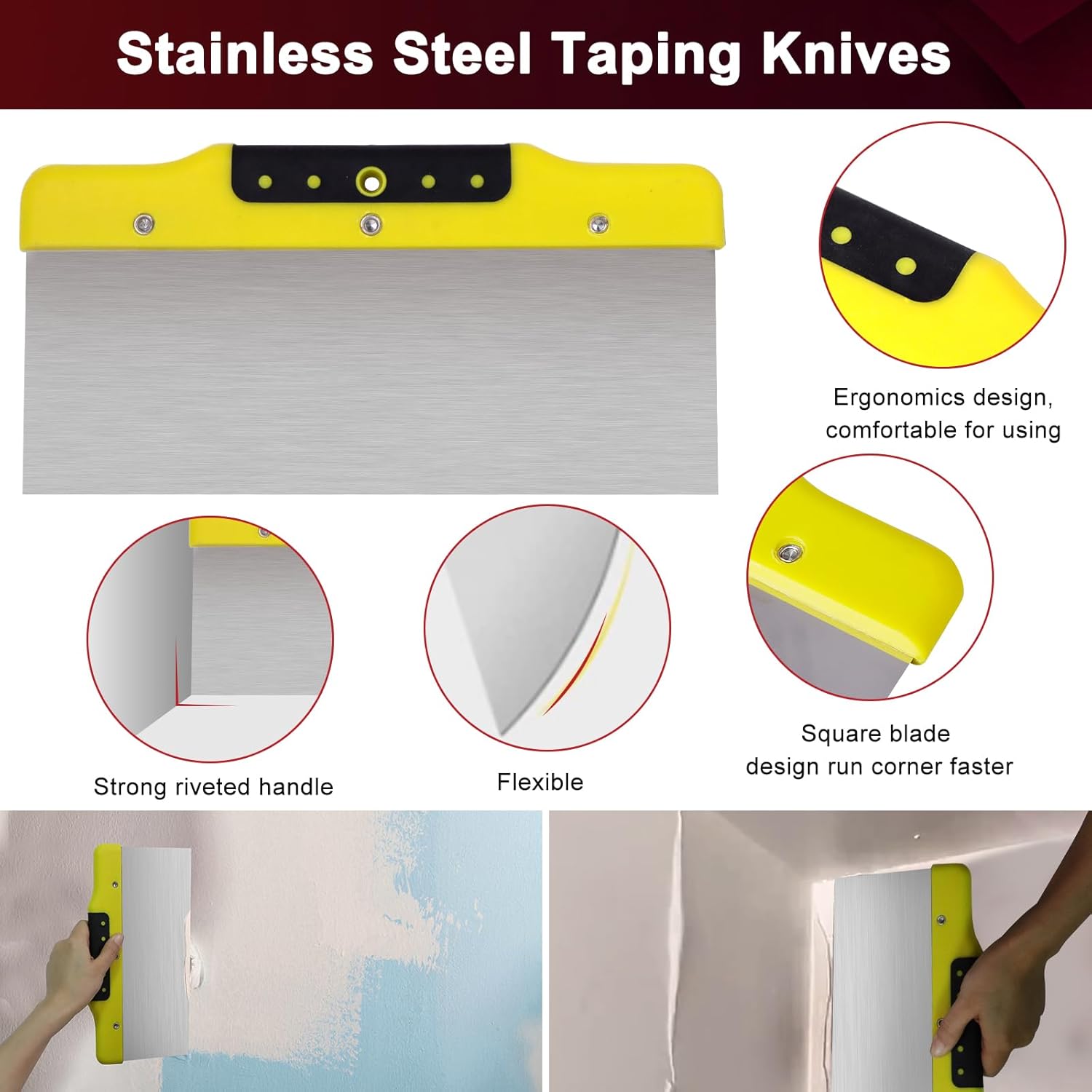 Drywall Texture Sprayer,Air Hopper Spray Gun 1.5 Gallon with 3 Nozzle (4.0mm/6.0mm/8.0mm) & Putty Knife,Stainless Steel Scraper for Repairing Drywall, Removing Wallpaper, Applying Putty (Red)