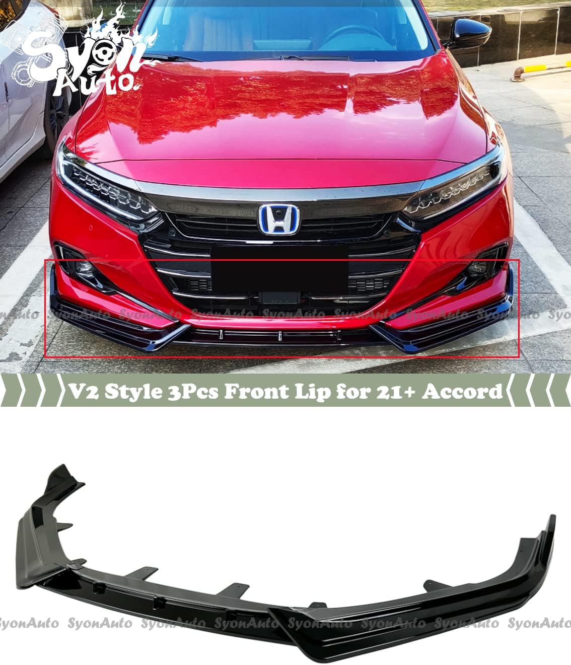 FITS 2021+ HONDA ACCORD V2 STYLE 3PCS GLOSSY BLACK FRONT BUMPER LIP SPLITTER KIT