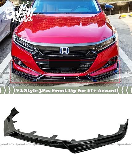 Miniatura 2 de Se adapta a Honda Accord V2 Style 2021+ 3 piezas de parachoques delantero negro brillante kit de separador de labios