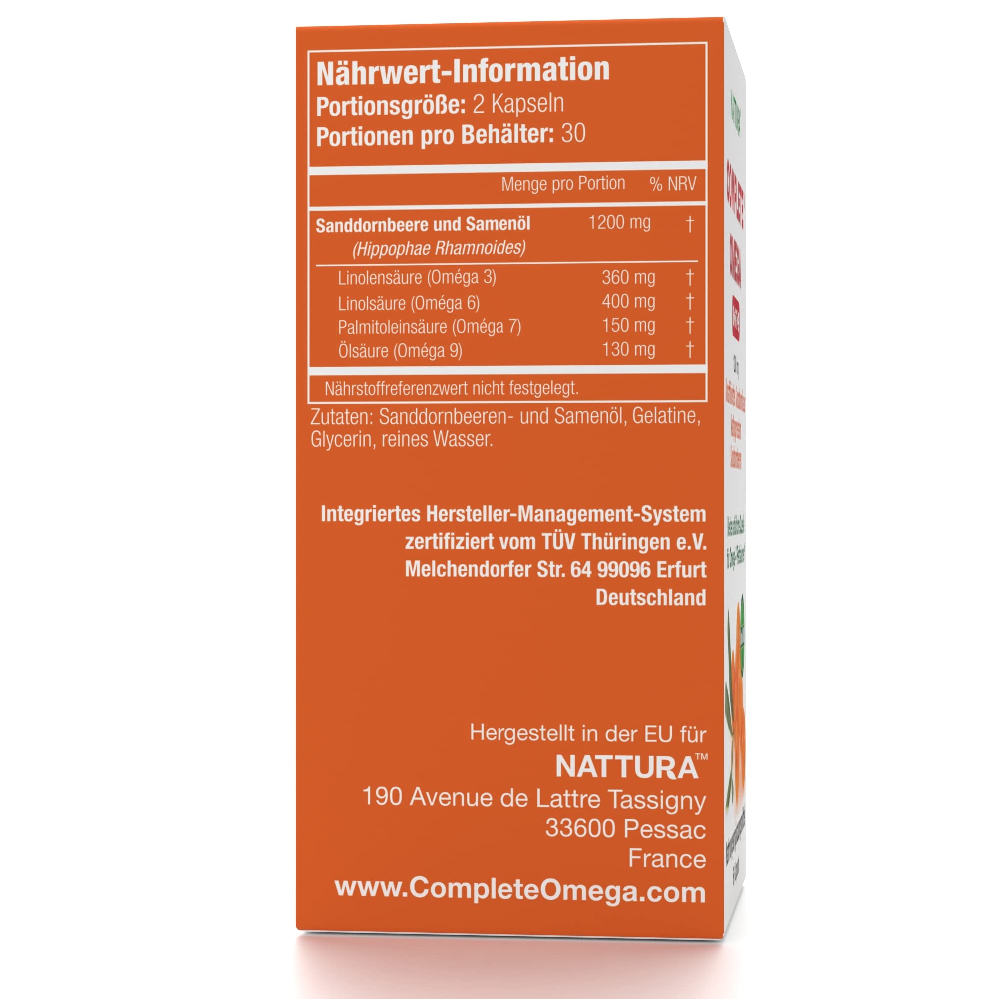 KOMPLETTE OMEGA 3-6-7-9 *Hochwertiges, reines Sanddornöl aus unraffinierten, kaltgepressten, ganzen Sanddorn-Wildbeeren, zertifiziert koscher, 1200mg – 60 Softgel-Kapseln (4 Flaschen (240 Kapseln))