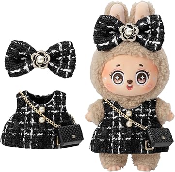 Doll Clothing Set No Doll, Cute Bow, Crossbody Bag, Dress, Suitable for 15-17cm Dolls, Outfit Accessory Set for Unique Styling Black-D