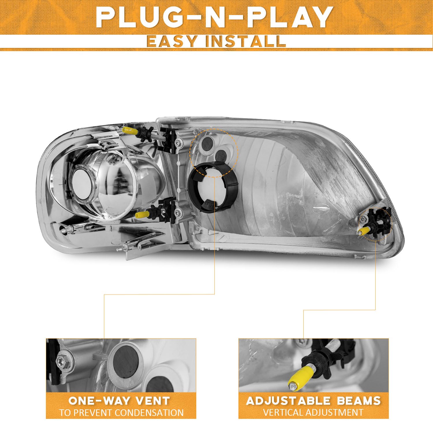 Driver Side Headlight Kit For 1997-2003 Ford F-150 With Corner Light - Includes Bulbs