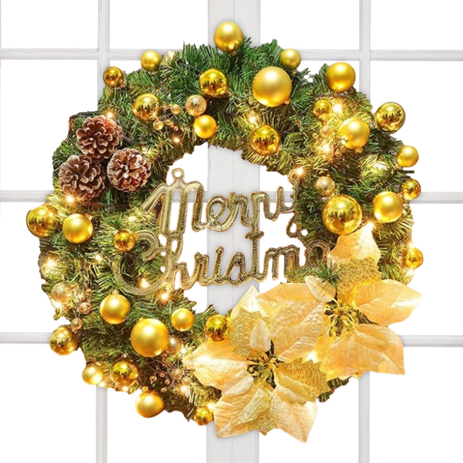 Guirnalda de Navidad con Luces, Guirnalda de Navidad iluminada | Guirnalda para Puerta de Navidad,Guirnalda navideña para Exteriores de 15,75 Pulgadas Decorada con de Colección navideña para