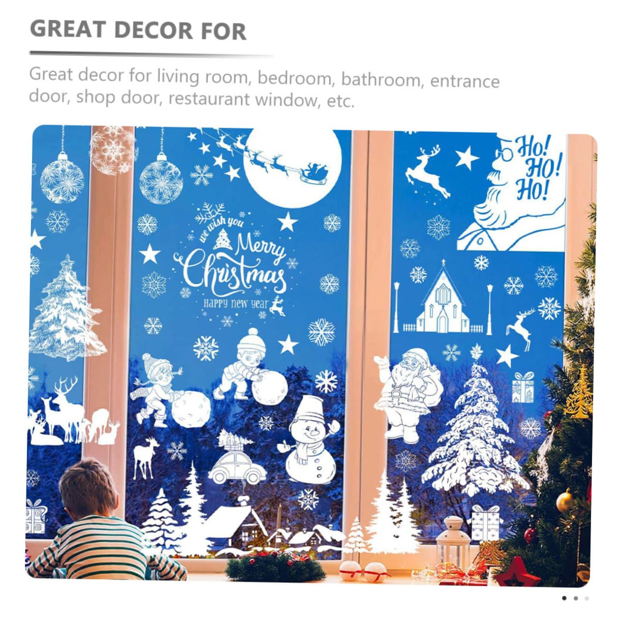 5 Sätze Weihnachtsaufkleber Fenster Weihnachtsbeleuchtung Baum Urlaub Fenster Haften Weihnachtskugeln Dekorationen Weihnachtsfenster Haftet Abziehbilder Film Pvc Weiß 9 Blatt * 5 Cabilock