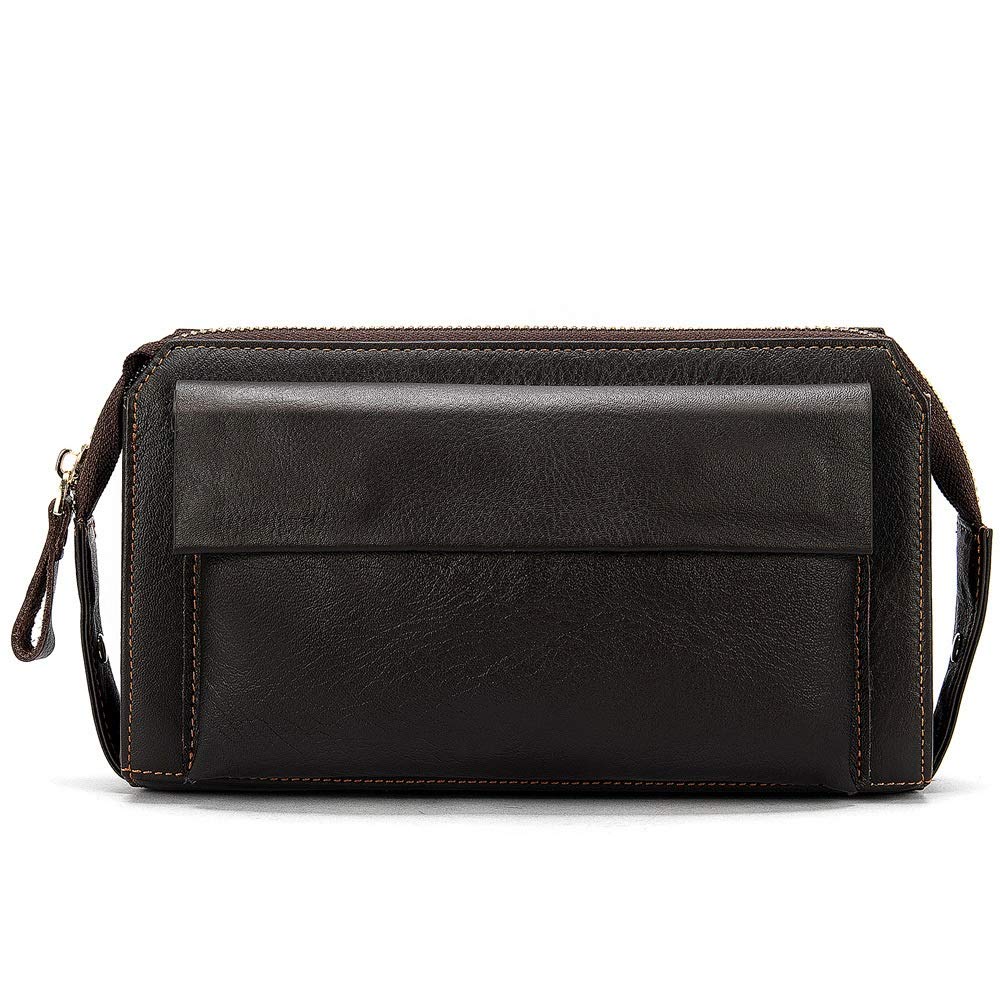 XINHANGXIAN Men's Wallet European And American Business Leather Zipper Clutch Bag Top Layer Leather Hand Bag Handbag Travel Topper Option bag (Color : Coffee, Size : S)