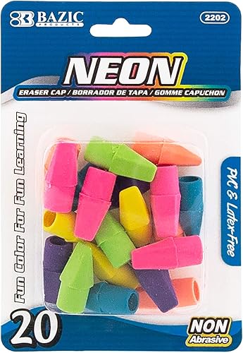BAZIC - Borrador de punta de flecha sin látex (20 por paquete), borradores de punta de flecha de color neón para niños, estudiantes, dibujo