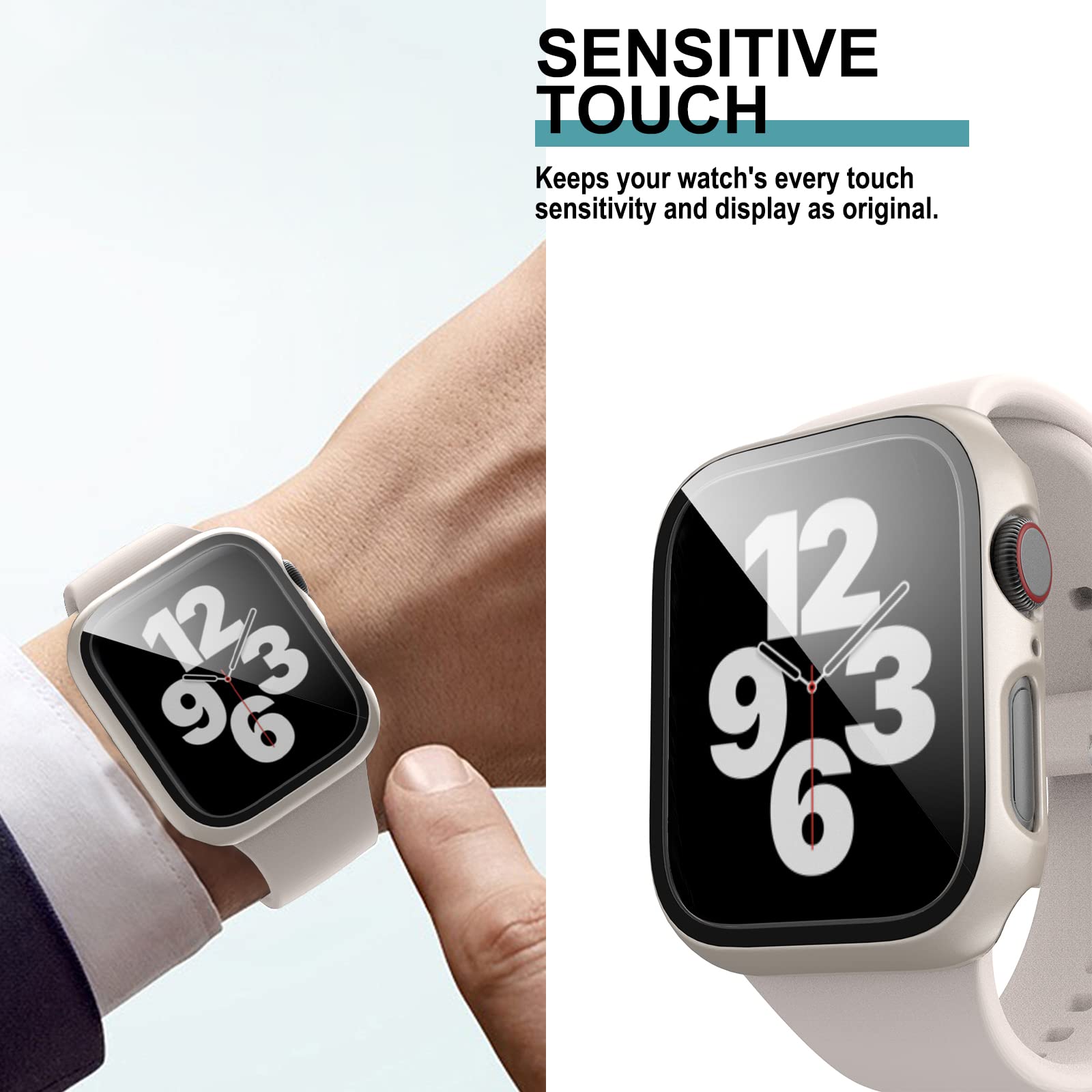 Paquete de 6 fundas para Apple Watch Series 8/7 de 1.61 pulgadas con vidrio templado, policarbonato duro HD cubierta completa protectora iwatch S8/7.