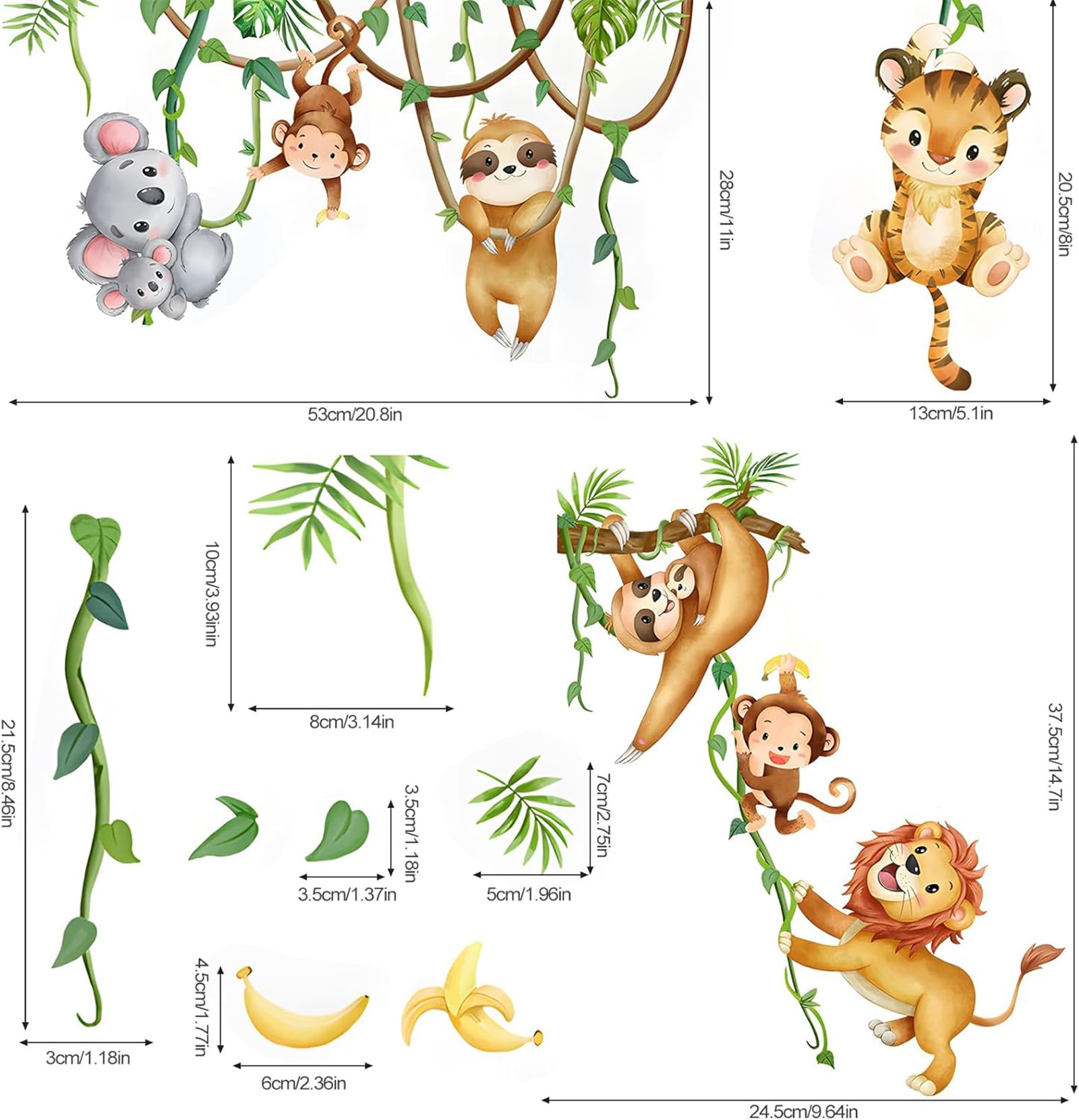 Wall Tattoo Jungle Animals Wall Sticker Jungle Animals Wall Sticker Tendrils Lions Monkeys Koala Animals Perfect for Baby Room Children's Room Garden Living Room Wall Decoration - Image 2