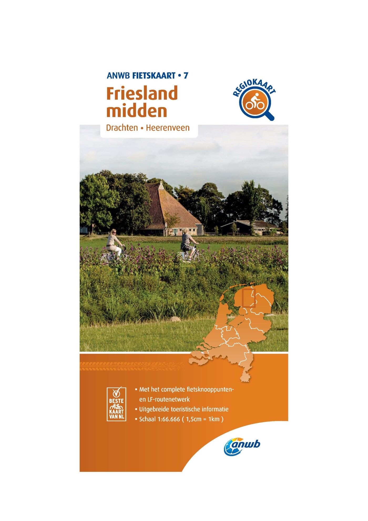 Friesland Central cycling map: Drachten, Heerenveen (ANWB fietskaart (7)): 1:66.666