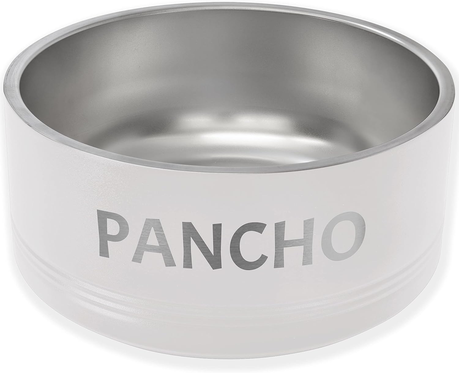 LaserGram Personalized Stainless Steel Dog Bowl, Double Wall Insulated, Non-Slip Design, Custom Name Engraving Included (White, 64oz)