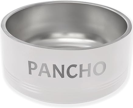 LaserGram Personalized Stainless Steel Dog Bowl, Double Wall Insulated, Non-Slip Design, Custom Name Engraving Included White, 64oz