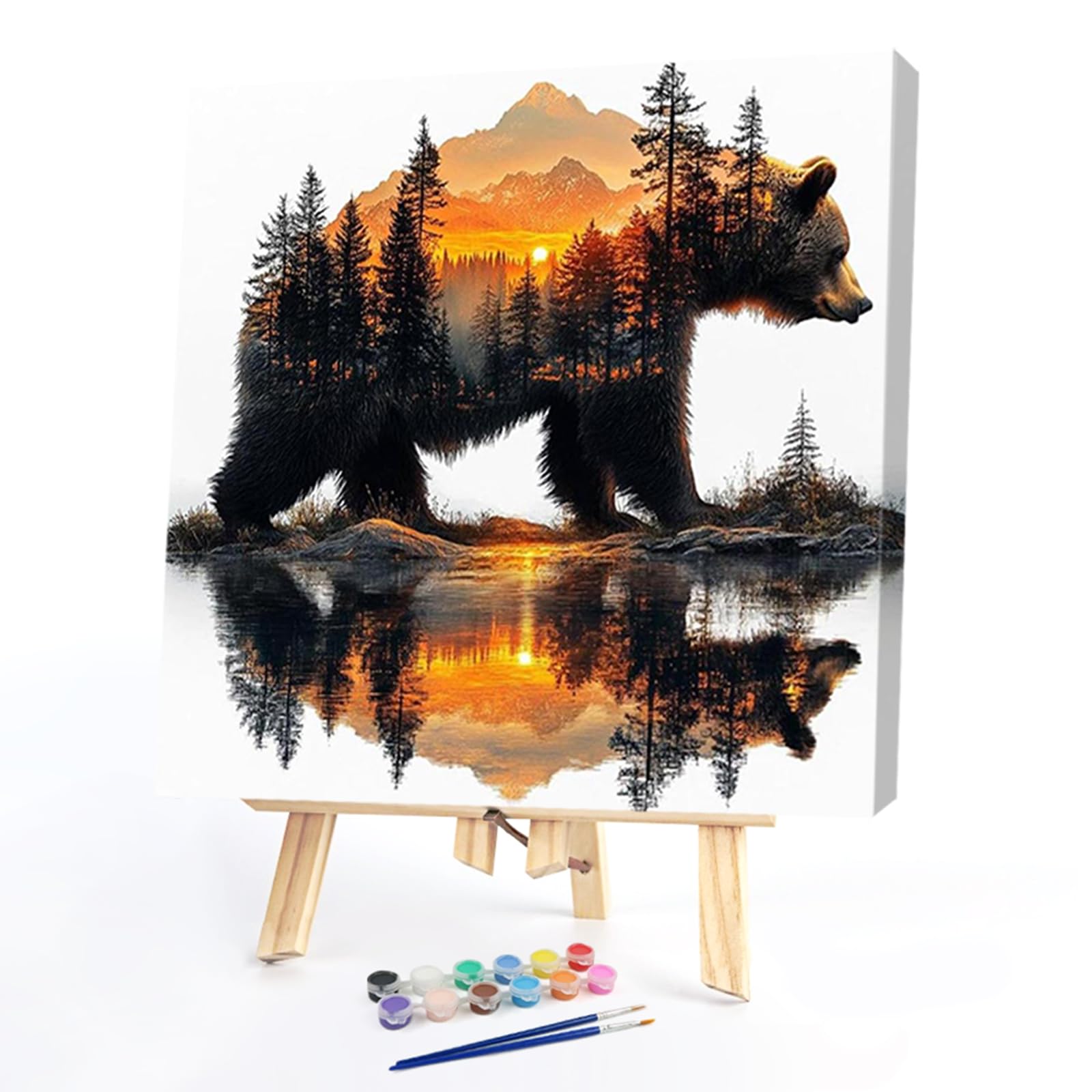 POETRYDRAW DIY Sunset Bear Paint by Numbers Kits Drawing Paintwork on Canvas 17.72x17.72inch Without Frame Canvas Oil Painting Number Painting for Beginners Adults Gift Home Wall Decor (Sunset Bear)