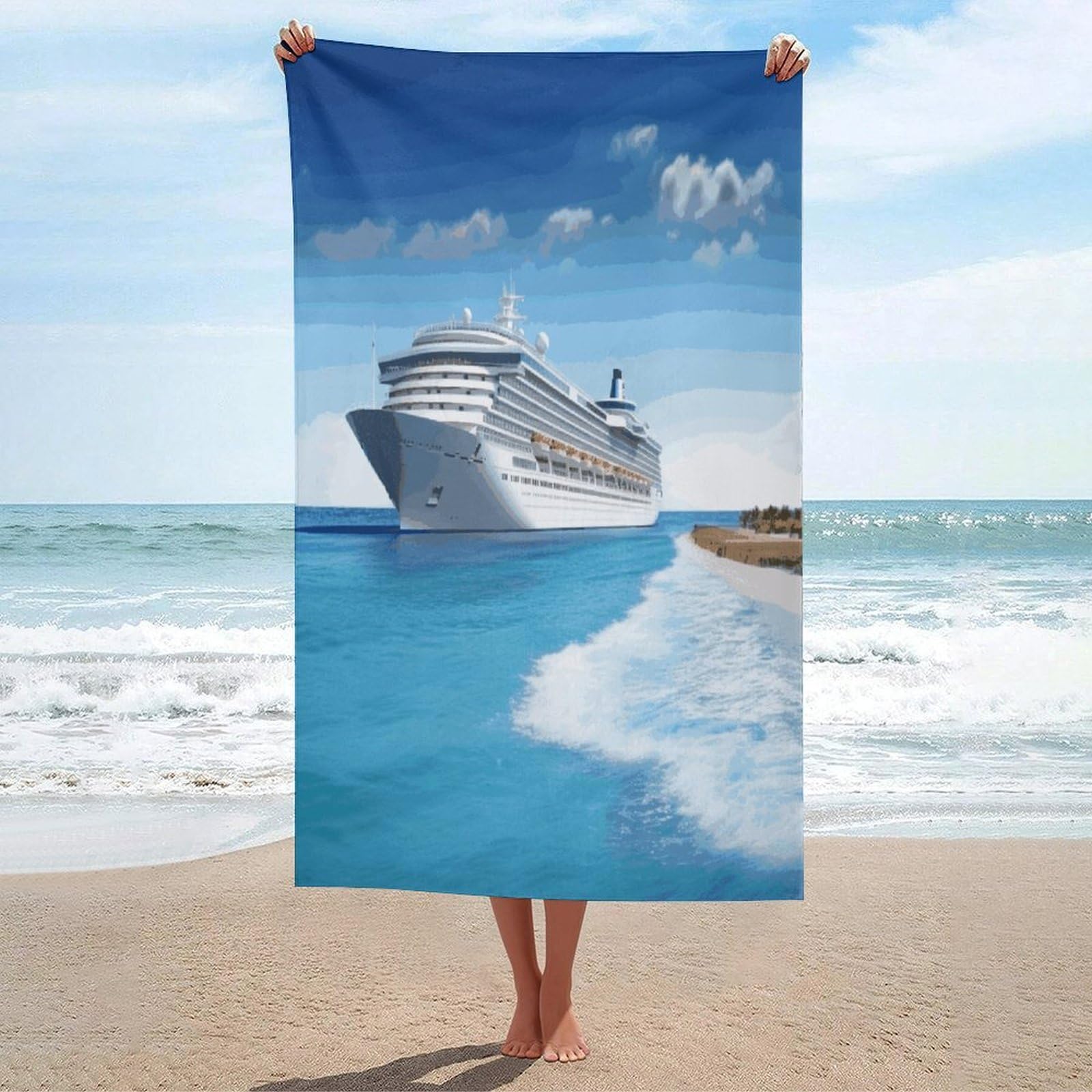 ADFGYERH Seaside Cruise Ship Bath Towels Unisex, Beach Towel Lightweight Quick Dry, Bath Towel for Travel Sports Pool Swimming Bath Camping Yoga Adults130x80cm