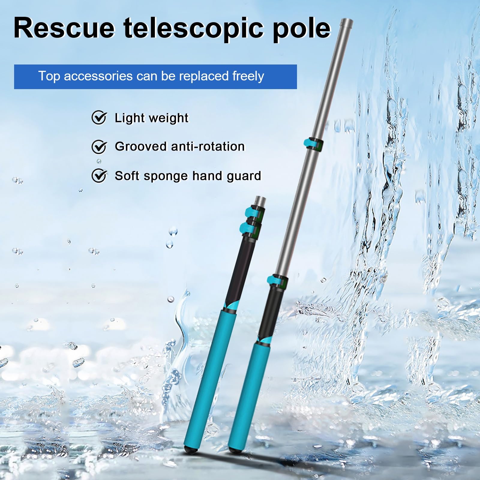 Genérico Pértiga de Rescate Extensible de Aluminio de Alta Resistencia de 3,6 m (12 pies) con Punta Universal de Rosca - Herramienta Multiusos para Rescate en Barcos y ríos