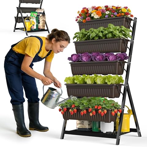 5-Tier Vertical Garden Bed Planter with Drainage System & Storage