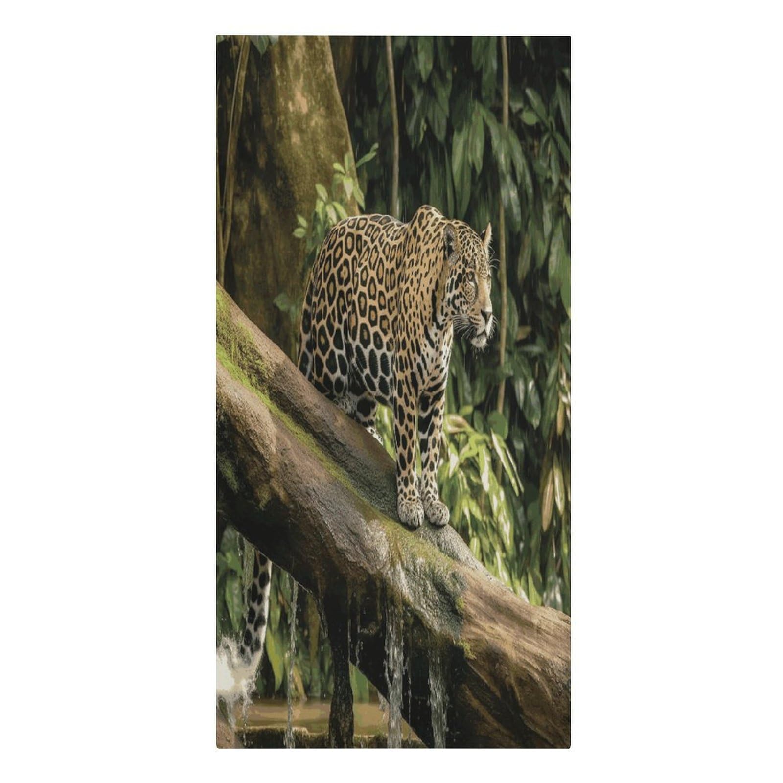 Fekiloot Men's Style Jaguar Cat On Tree Trunk Waterfall Large Beach Towel, Travel Towel For Adults Wo, Pool Towels For Beach, Camping, Swim Pool, Gym, Sports& Yoga 61.4"X30.3"