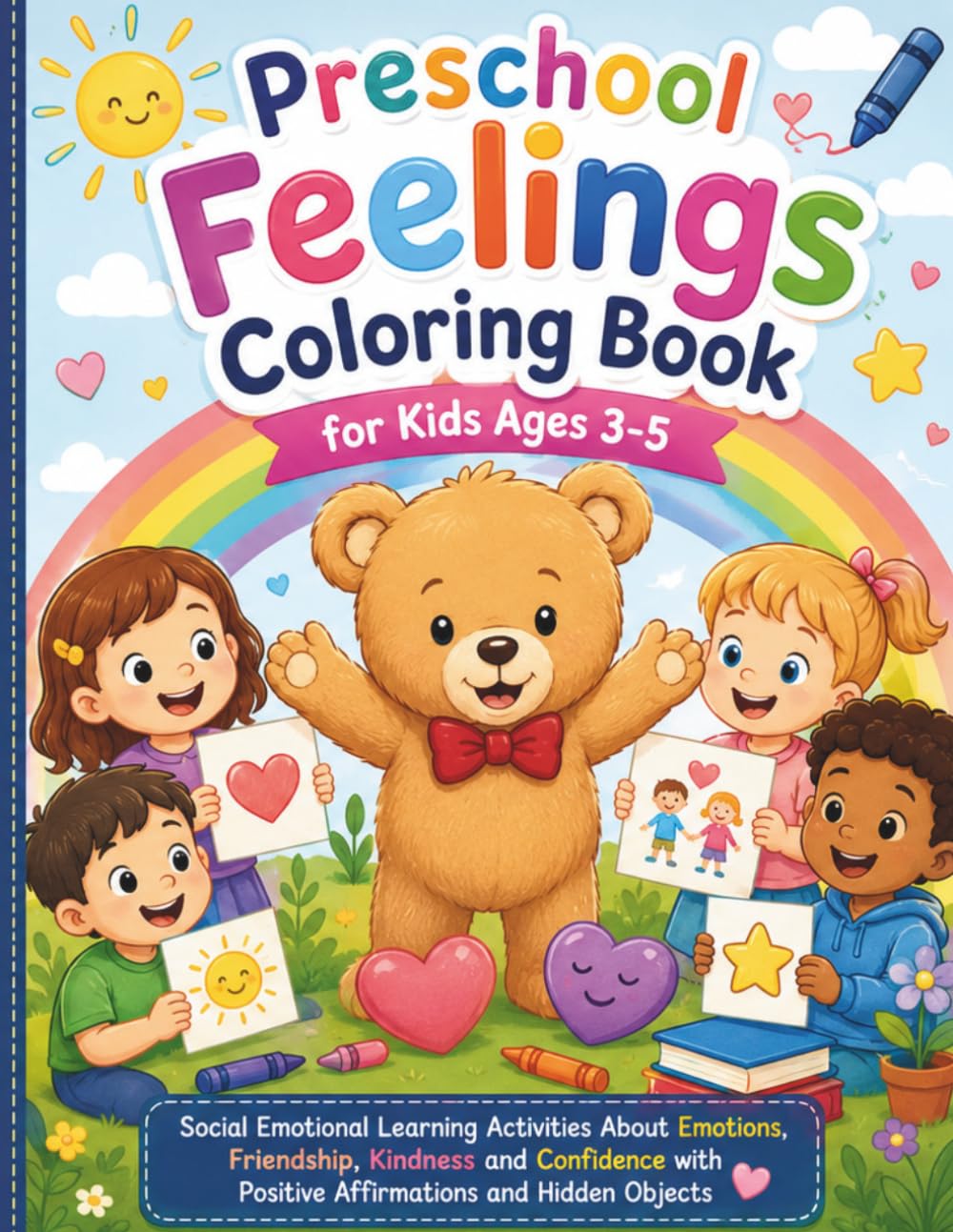Preschool Feelings Coloring Book for Kids Ages 3-5: Social Emotional Learning Activities About Emotions, Friendship, Kindness and Confidence with Positive Affirmations and Hidden Objects