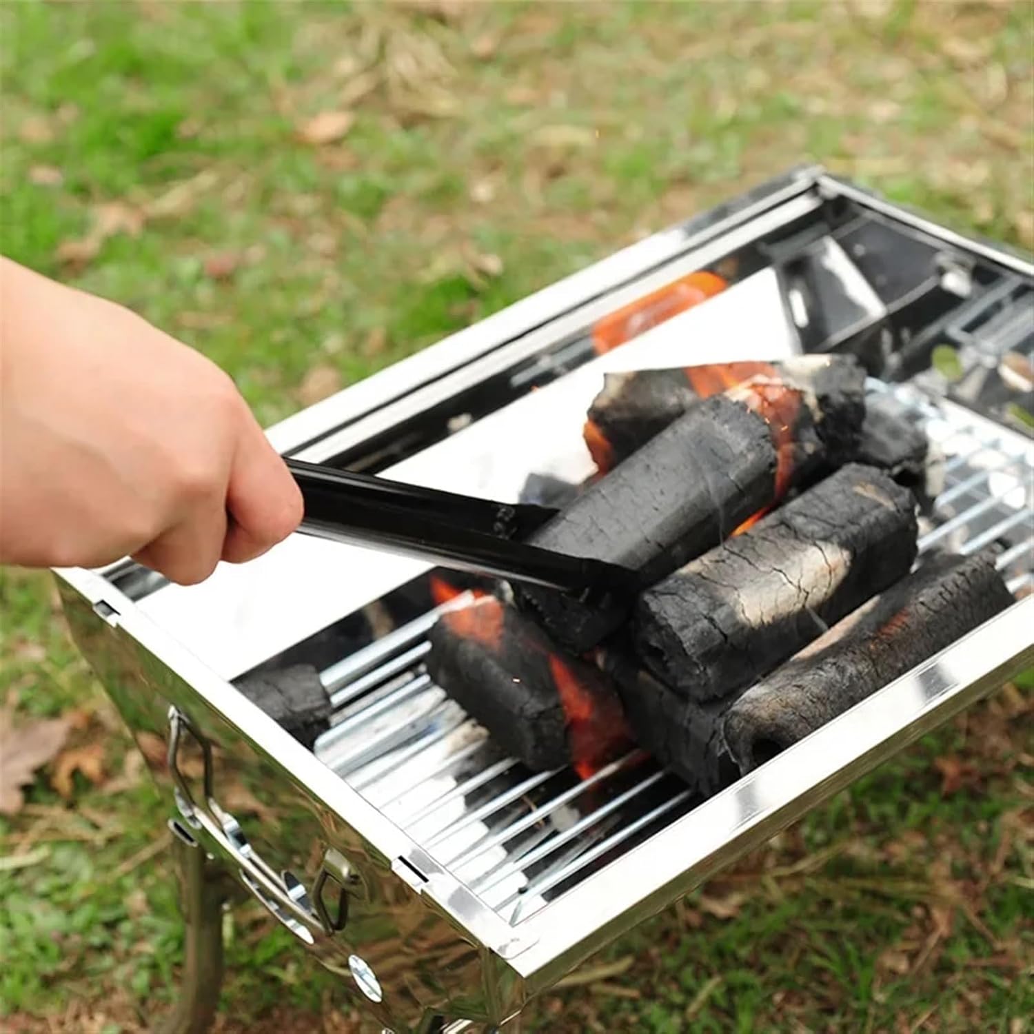 Grill Poker Fire Tongs Barbecue Charcoal Tong Stainless Steel Barbecue Tongs Picker Tool Outdoor Camping Cooking Tool(2PCS) (One Color 1PC)