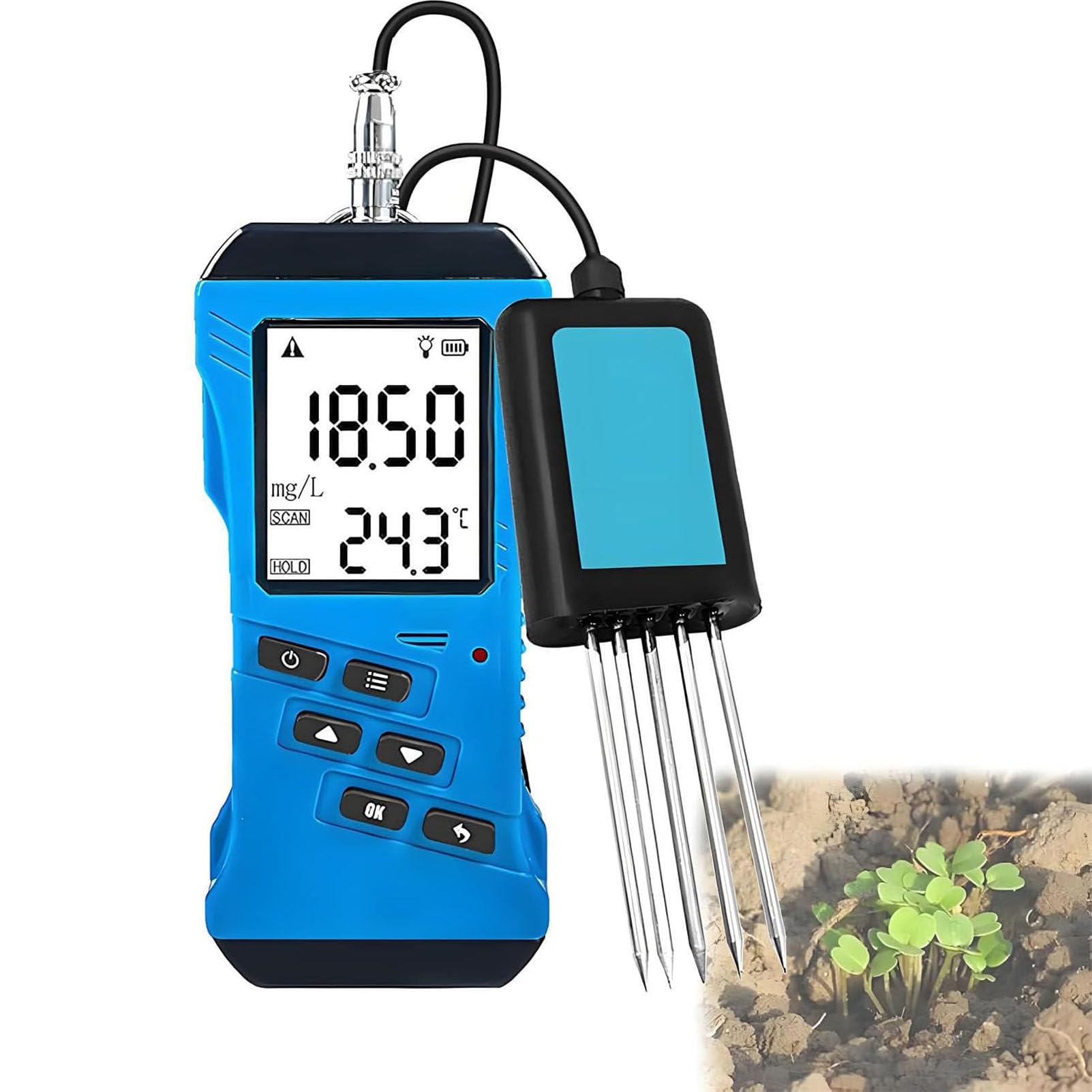 Tester per azoto, fosforo e magnesio, Tester per Terreno 7 in 1 con retroilluminazione, misurazione precisa per Test di Temperatura e umidità EC PH Azoto, fosforo e magnesio