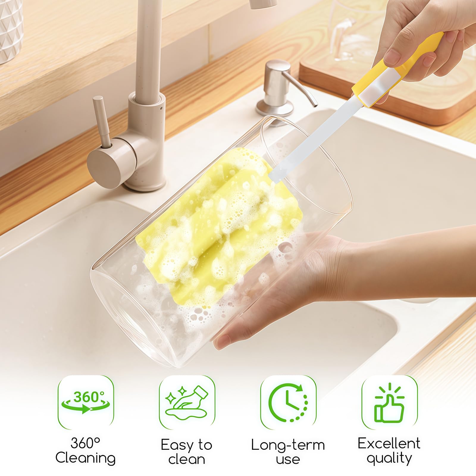 3 szt. regulowana szczotka do czyszczenia z gąbką z plastikowym długim uchwytem kubek butelka do karmienia szorowarka mycie szczotki do czyszczenia do kawy dzbanek kubek na mleko kubki butelka wina butelki dla niemowląt (kolor losowy)