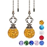 Amber Pull Chain Ceiling Fan Ornaments - 2 Pieces, 30CM Each Chain with Crystal Ice Cracked Ball