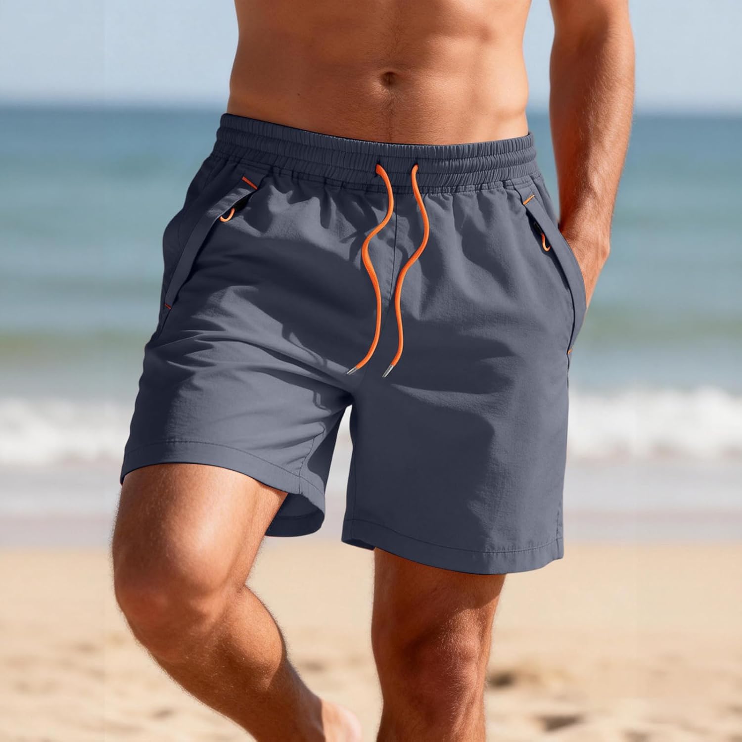 DuDubaby Men's Lounge Shorts Mens Athletic Shorts with Zipper Pockets Elastic Waist Drawstring Workout Gym