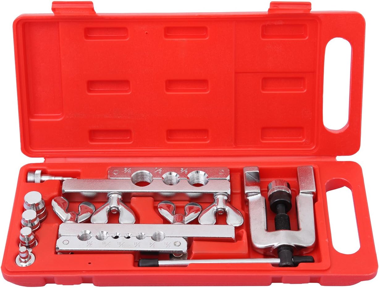 Iglobalbuy 14PCS 1/8 to 3/4 Flaring Swaging Tool Kit HVAC Hand Tool 45 Degree Tubing for Refrigeration Soft Copper Tube Extrusion Type