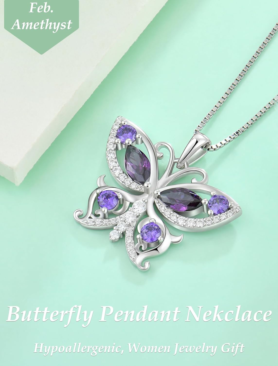 Womens Butterfly Necklace Sterling Silver Butterfly Jewelry Birthstone Pendant Necklace - Image 5