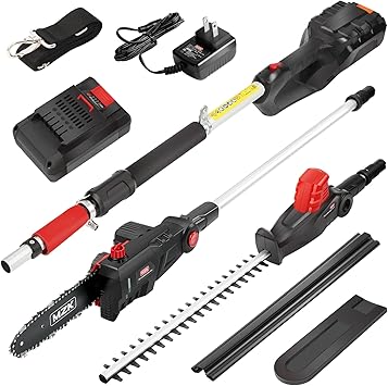 Review ZAKER 40v 13FT Pole Hedge Trimmer Cordless with 9.5 Inch Chain Saw Attachment, 22” Steel Blade, 2-in-1 Hedge Trimmer & Pole Saw, Power Hedge Trimmer Extension Pole with 4AH Battery & Charger