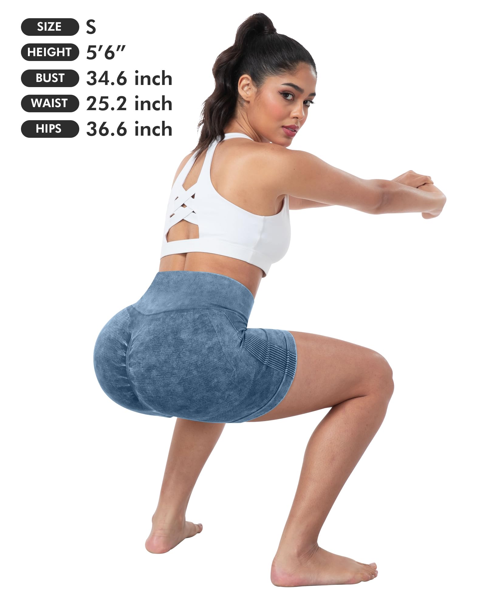 CHRLEISURE Women's 4 Packs Workout Gym Shorts, High Waisted Butt Lifting Scrunch Butt Seamless Booty Shorts: 4 Packs (Black, Wash Black,wash Navy, Wash Green ) Large