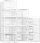 Kuject X-Large Boîtes de chaussures Organisateurs Fit US Taille des femmes 12 / Taille des hommes 11 | Extra-haut 6.42", En plastique transparent, boîte de chaussures empilable pour entrée, placard, sous le lit, remplacement de la raquette,12 Boîte noire