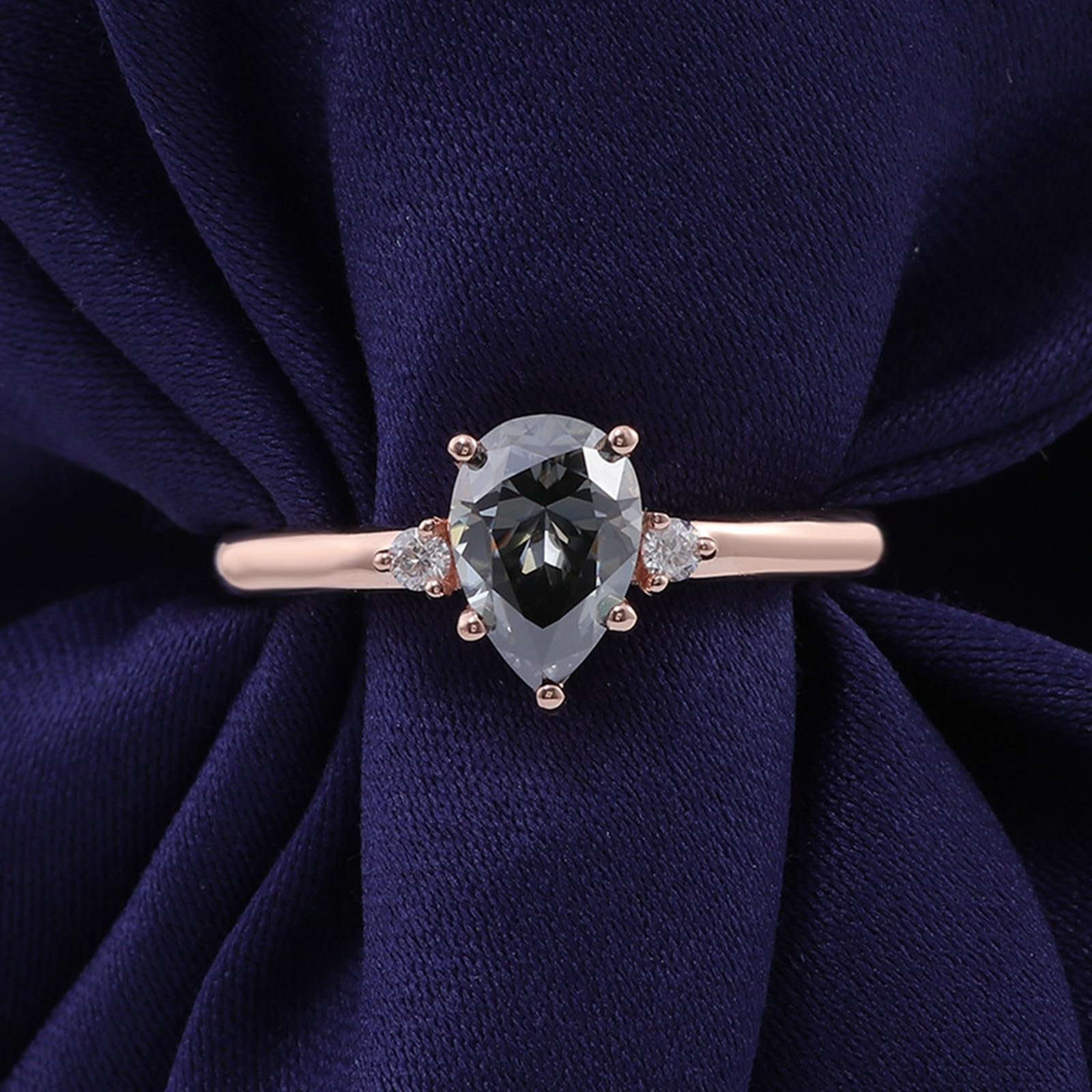 Anello da donna in oro rosa 750, 18 carati, anello di fidanzamento, solitario a goccia, con incisione, con moissanite 2 ct, per donna, misura 48 (15,3)