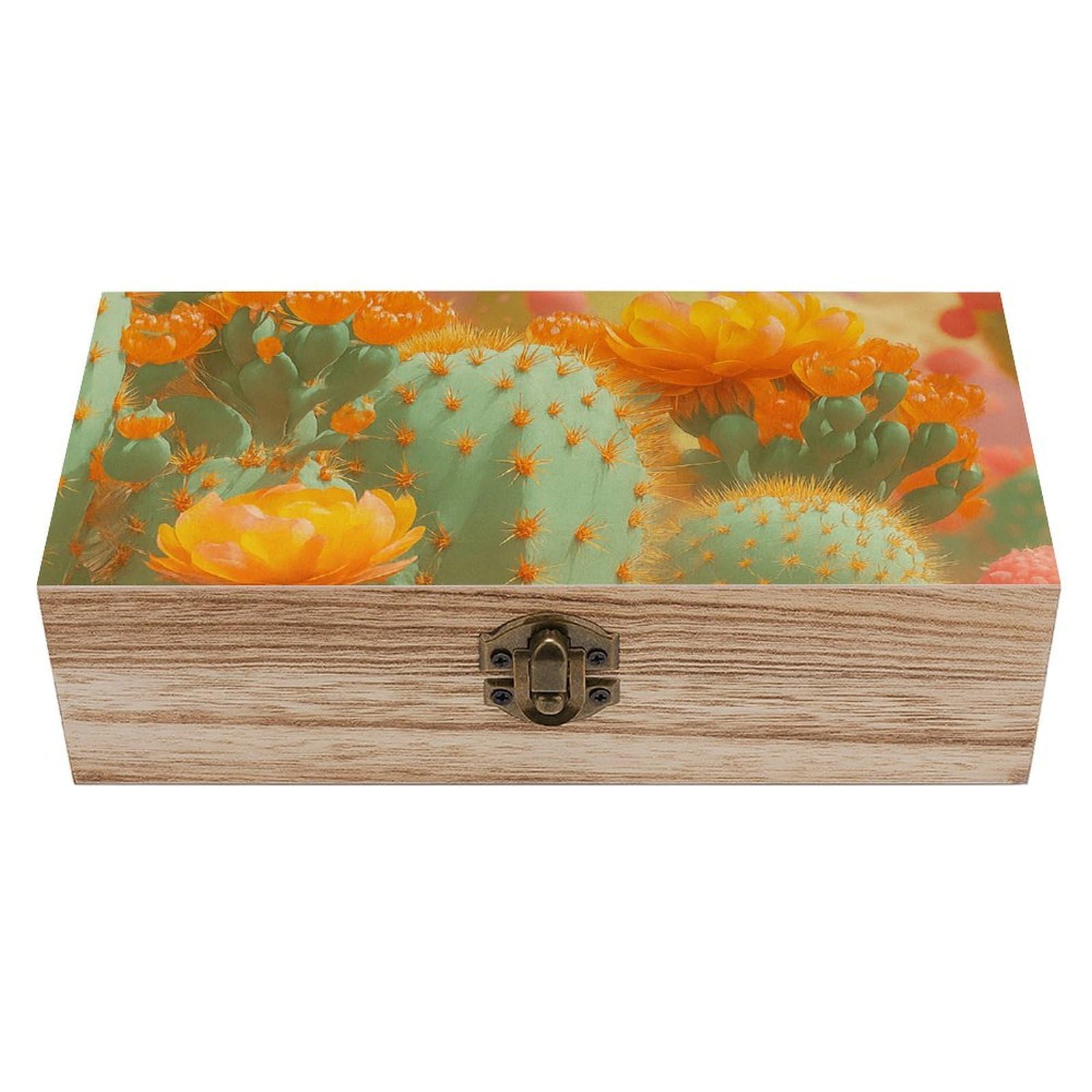 SMAZDFXX Cactus And Flowers Wooden Storage Box Multipurpose Decorative Box for Jewelry Photo Home Decor