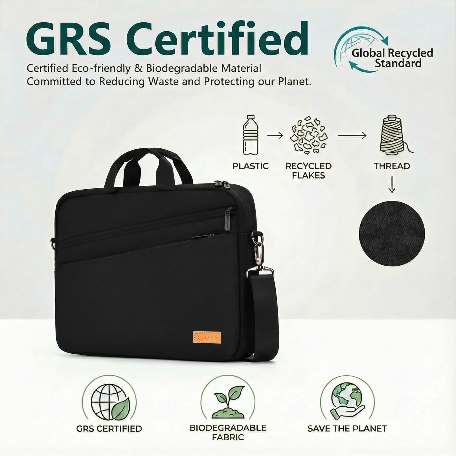 bagasin Borsa a Tracolla per PC, Borsa Messenger per Porta Laptop 17 17,3 Pollici, Custodia per PC Computer Portatile, Valigetta Tessuto Idrorepellente, Imbottita e Leggera