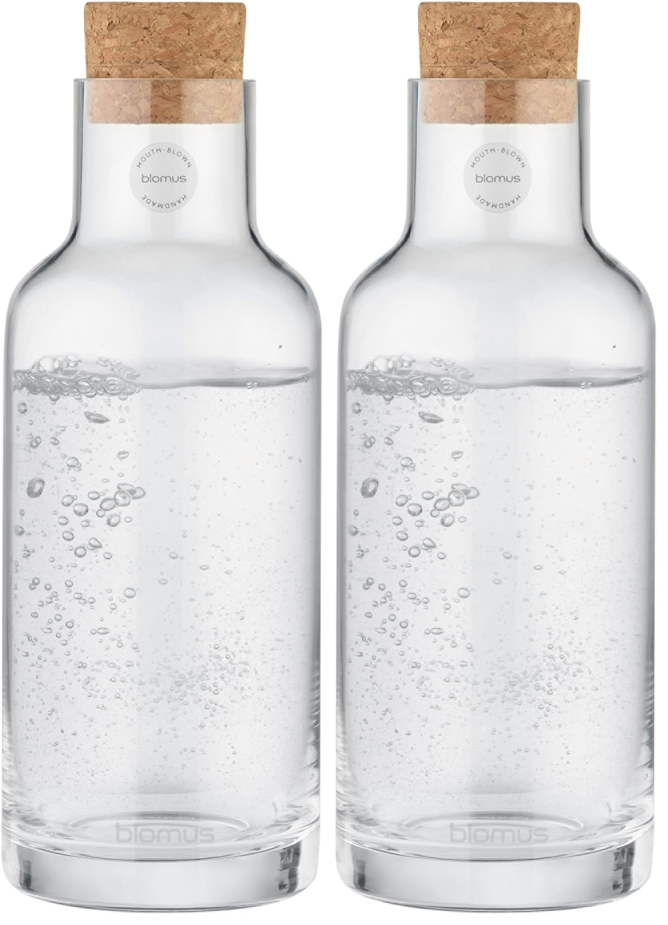 blomus Wasserkaraffe -HYDRA- | Glaskaraffe 1 Liter mit Korkdeckel | Wasserkrug Farbe Clear | 9B x 26H cm (Packung mit 2)
