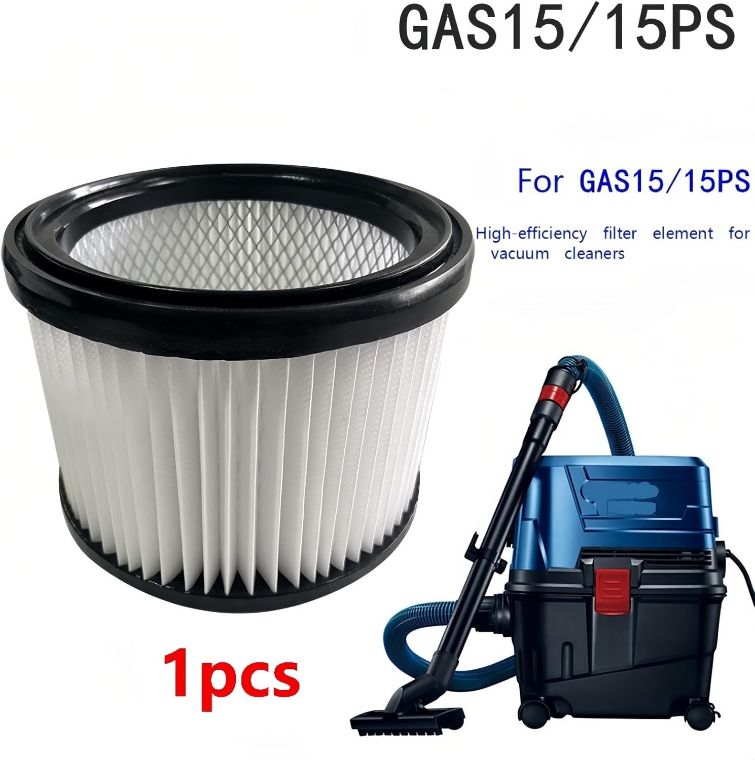 Replacement Vacuum Pleated HEPA Filter. Compatible with BOSCH GAS15/15PS. Dry Wet Vacuum Cleaner Accessory