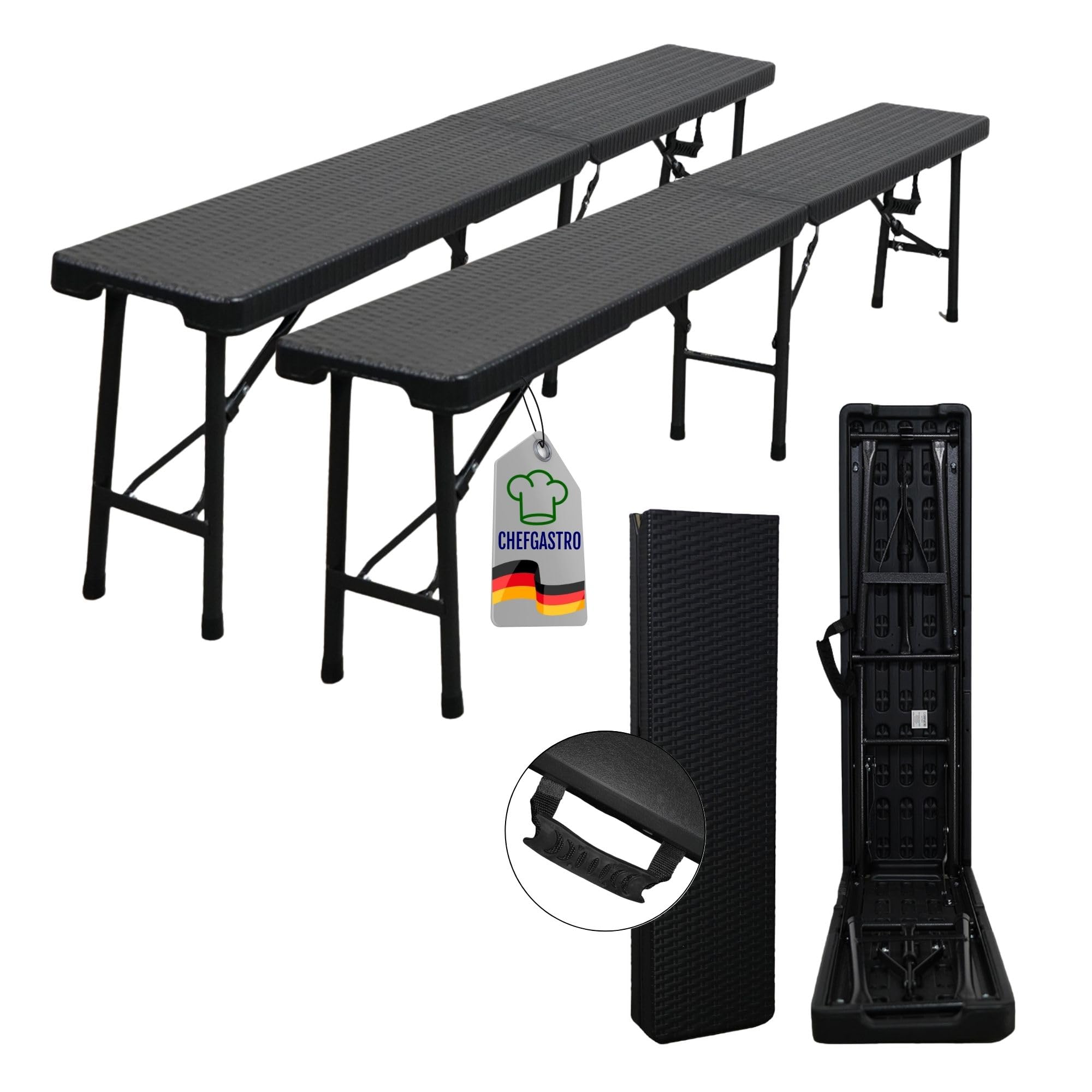 Banc de brasserie pliant CHEFGASTRO 180 cm lot de 2 bancs noirs aspect rotin