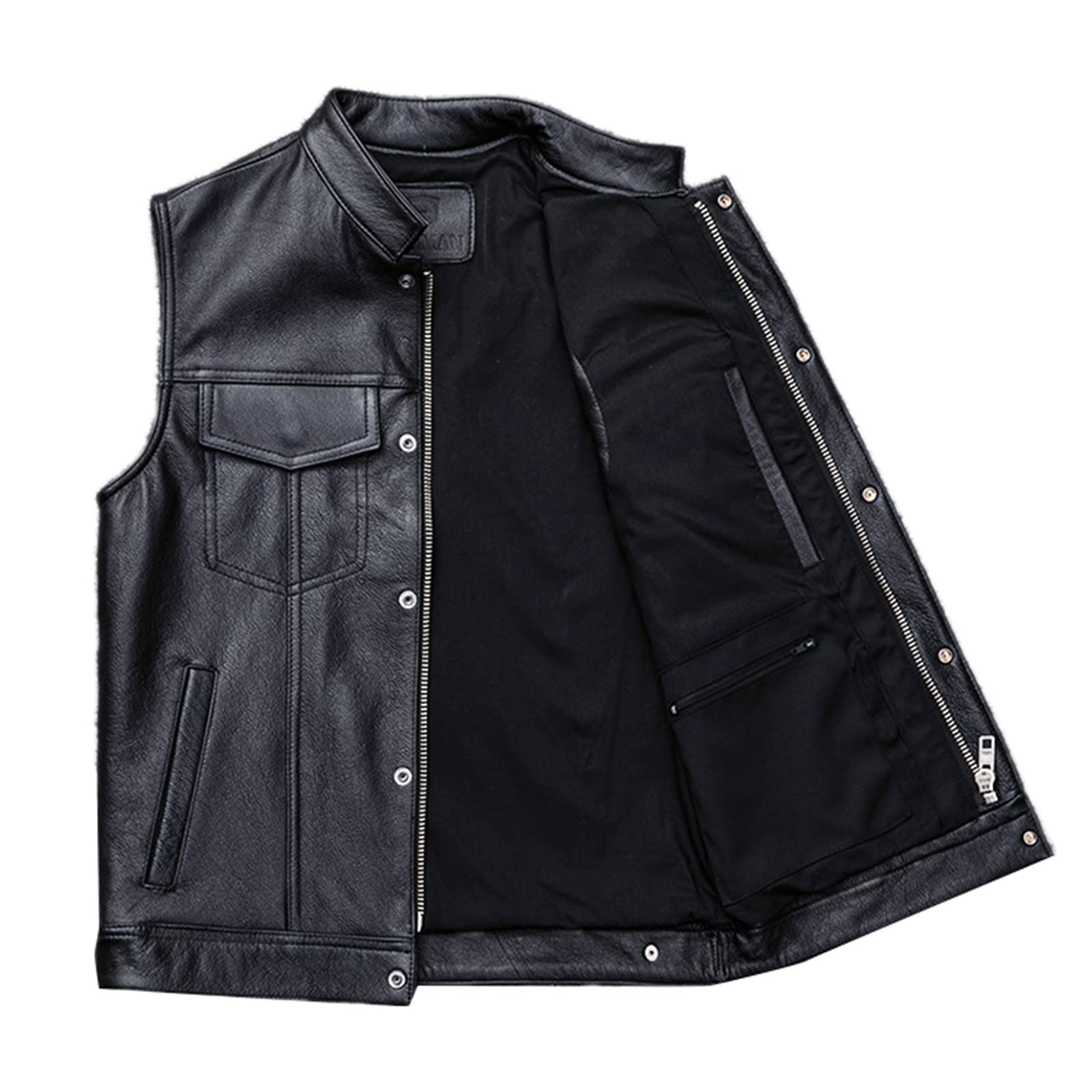 WSLCN Gilet da motociclista da uomo in ecopelle per motocicletta, gilet nero con tasche